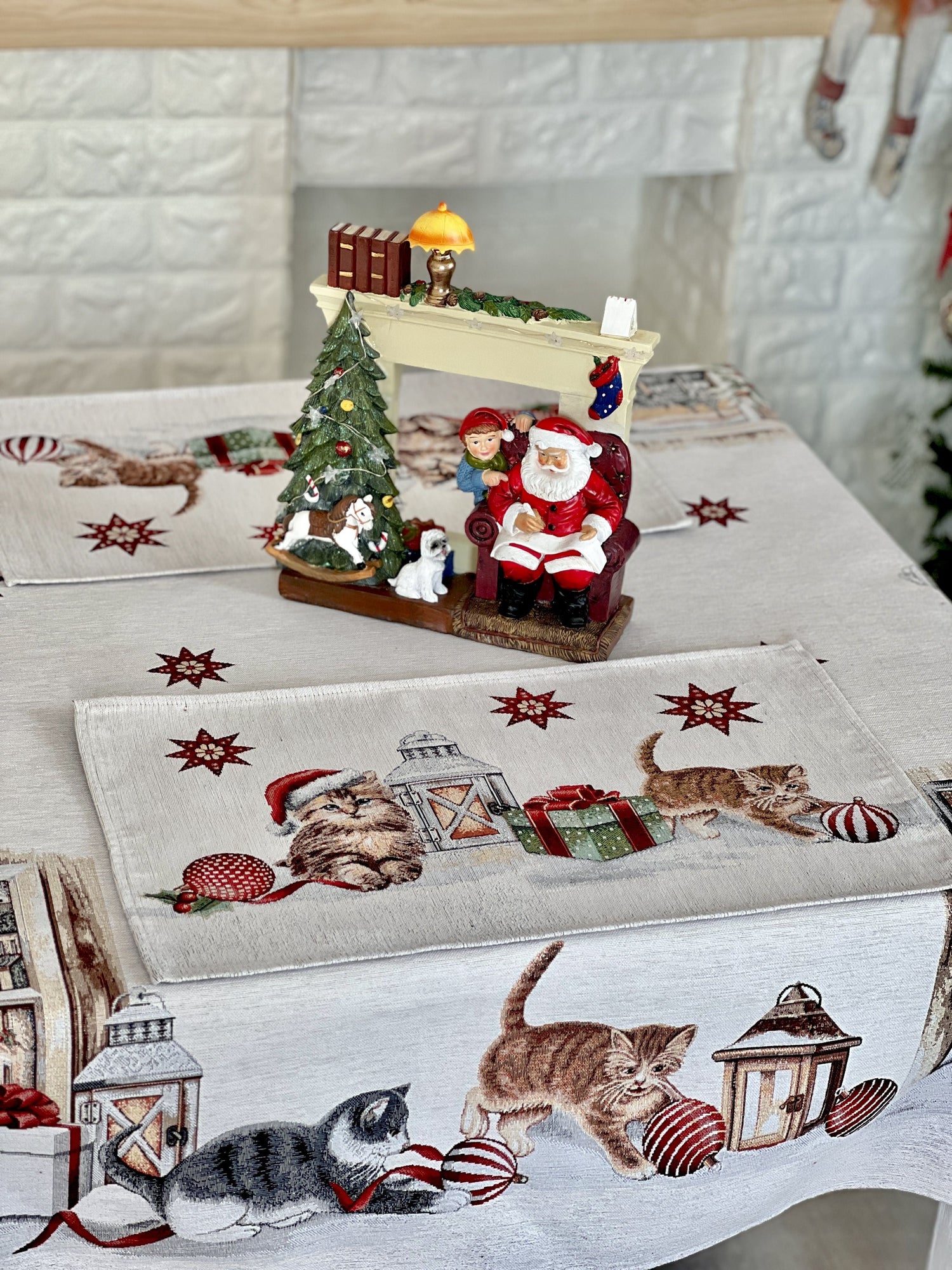 Christmas Placemat «Christmas kittens» With microfibre &amp; silver lurex Limaso Textile