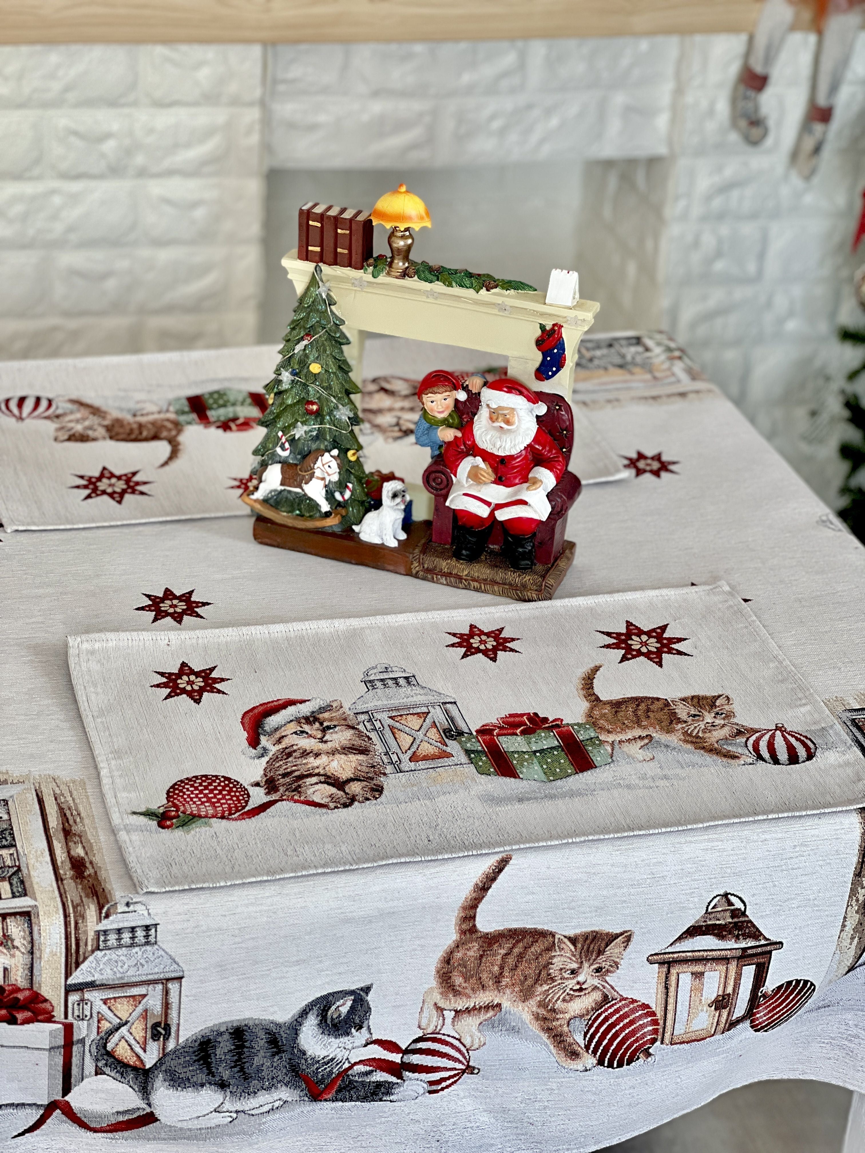 Christmas Placemat «Christmas kittens» With microfibre &amp; silver lurex Limaso Textile