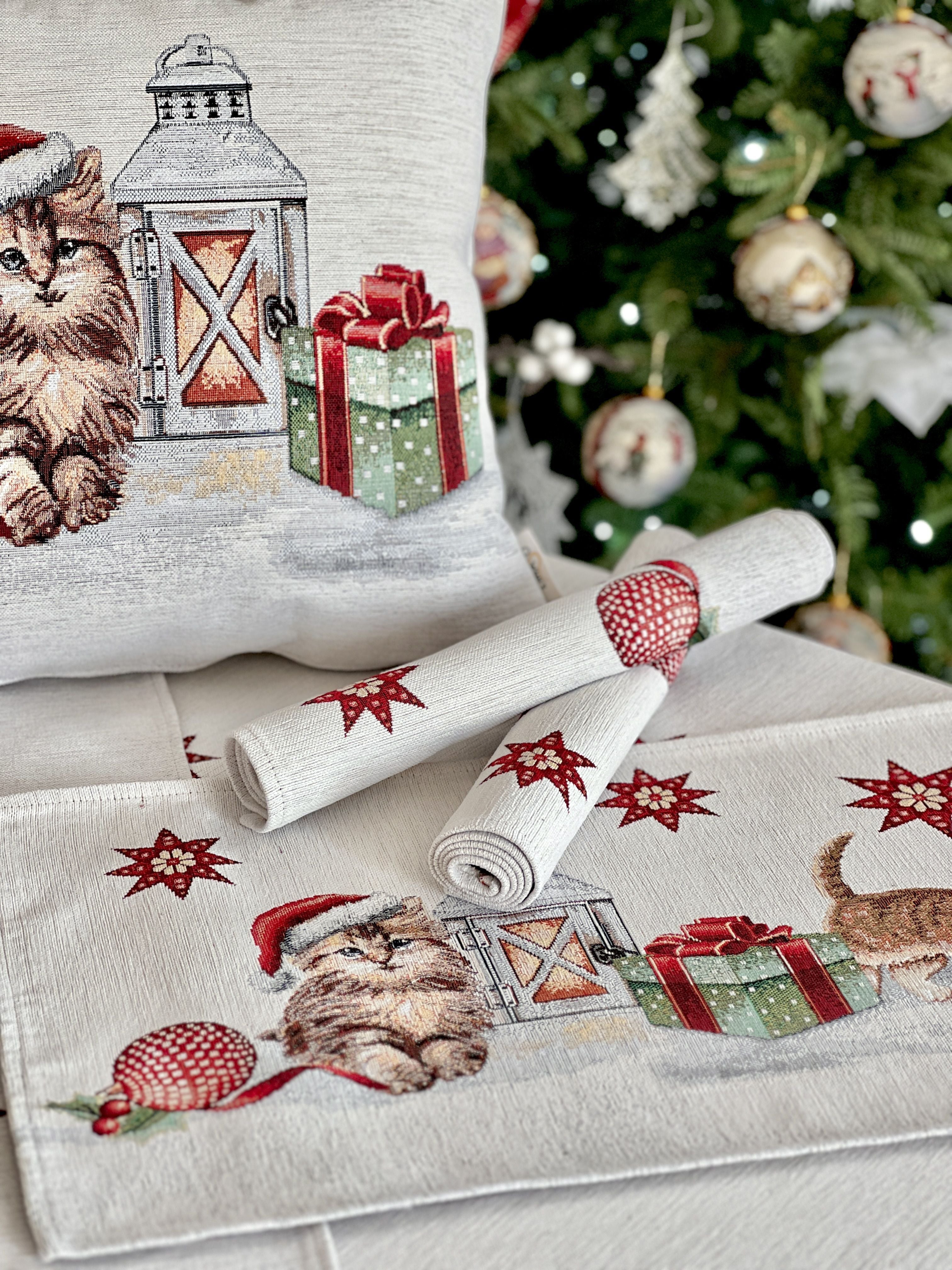 Christmas Placemat «Christmas kittens» With microfibre &amp; silver lurex Limaso Textile