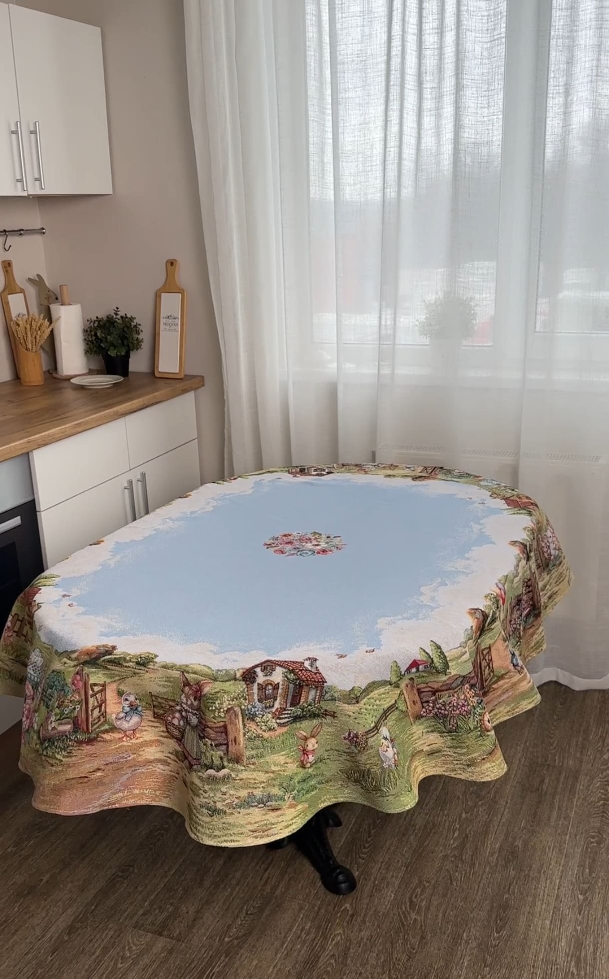Easter Oval Tablecloth «Bunny countryside» - Luxury Tapestry - Textile4Family