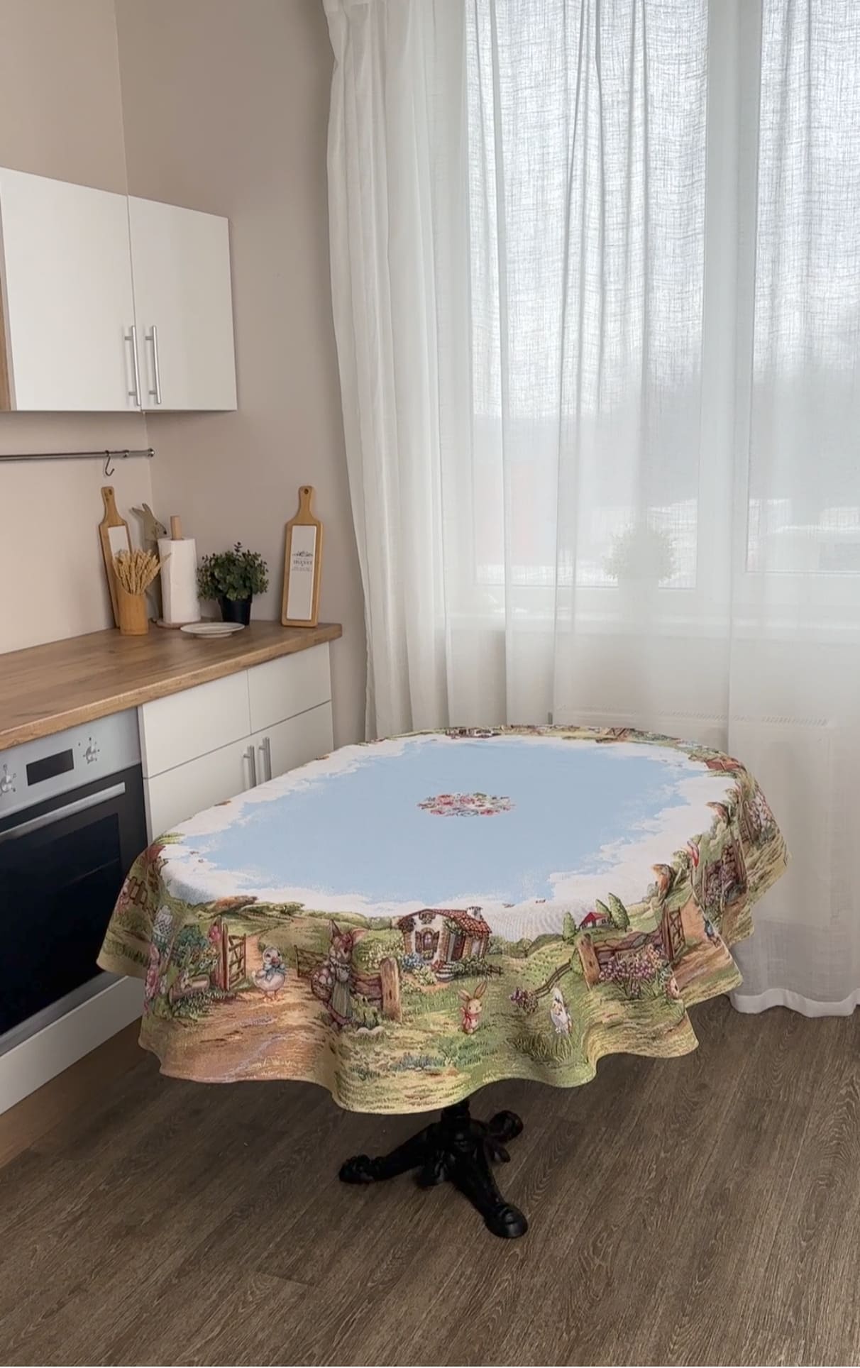 Easter Oval Tablecloth «Bunny countryside» - Luxury Tapestry - Textile4Family