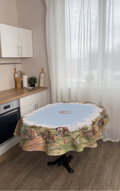 Easter Oval Tablecloth «Bunny countryside» - Luxury Tapestry - Textile4Family