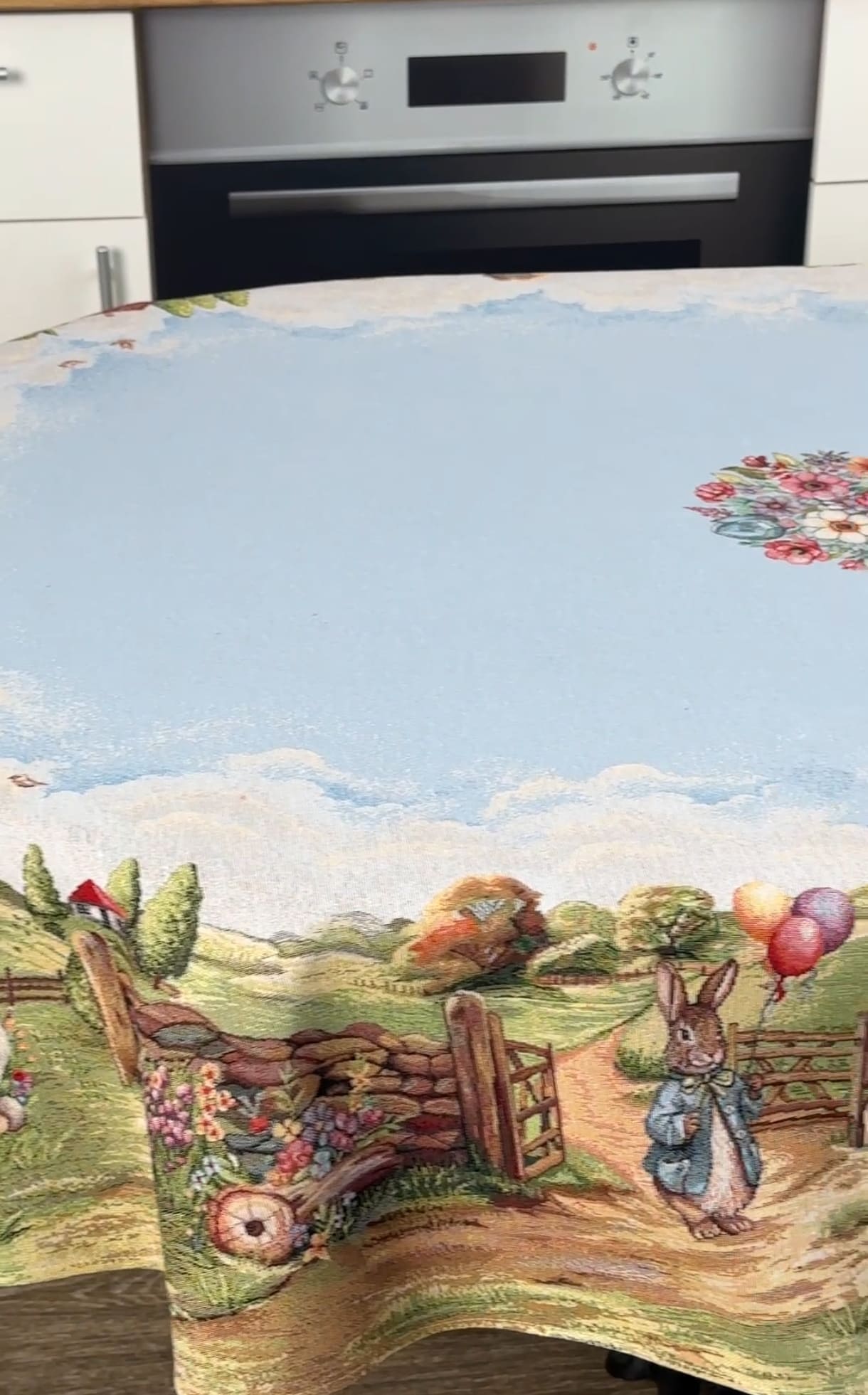 Easter Oval Tablecloth «Bunny countryside» - Luxury Tapestry - Textile4Family