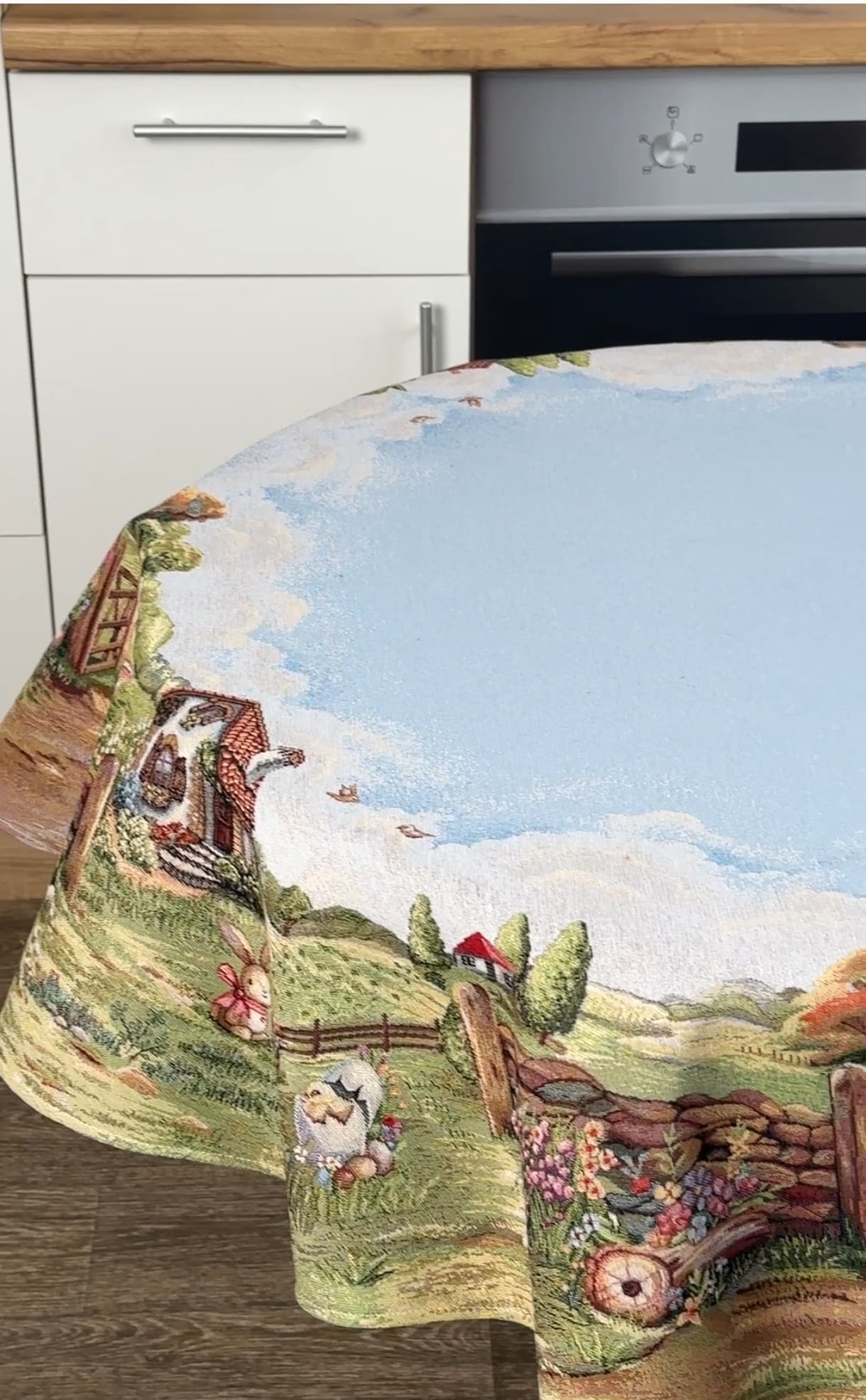 Easter Oval Tablecloth «Bunny countryside» - Luxury Tapestry - Textile4Family