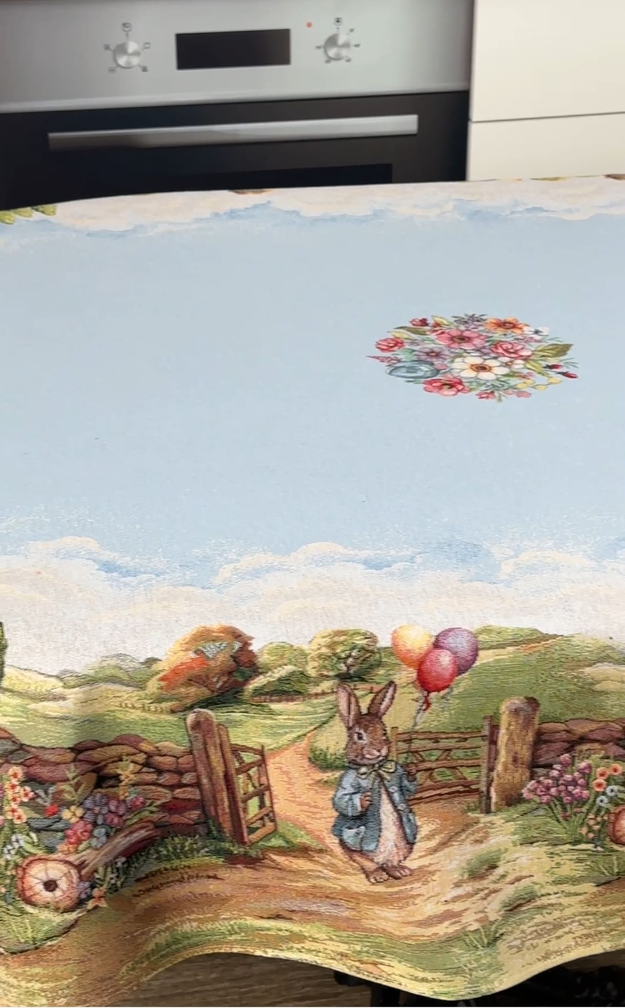 Easter Oval Tablecloth «Bunny countryside» - Luxury Tapestry - Textile4Family