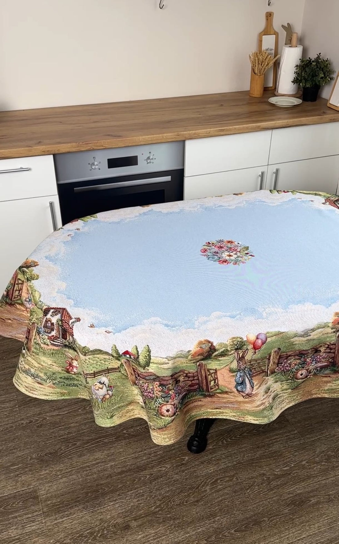 Easter Oval Tablecloth «Bunny countryside» - Luxury Tapestry - Textile4Family
