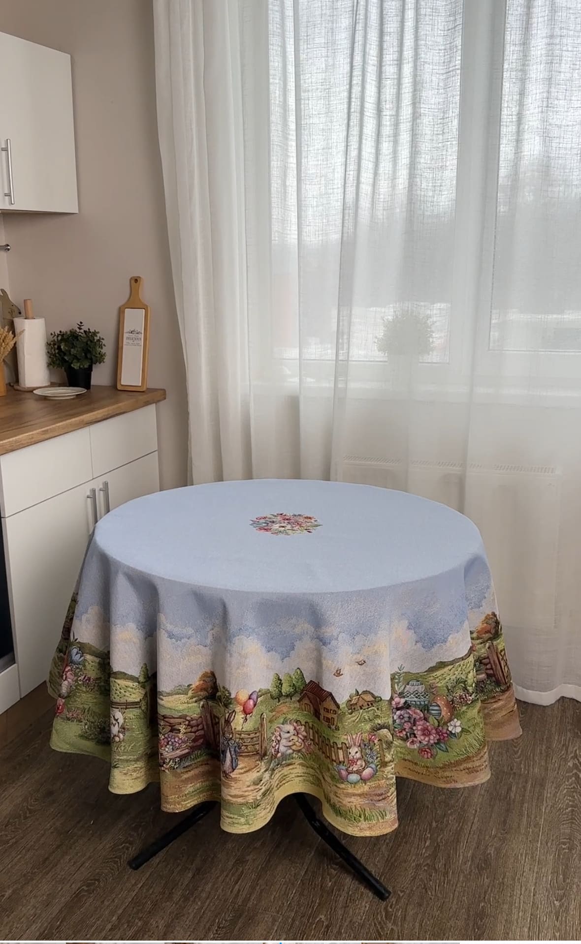 Easter Round Tablecloth «Bunny countryside» - Luxury Tapestry - Textile4Family