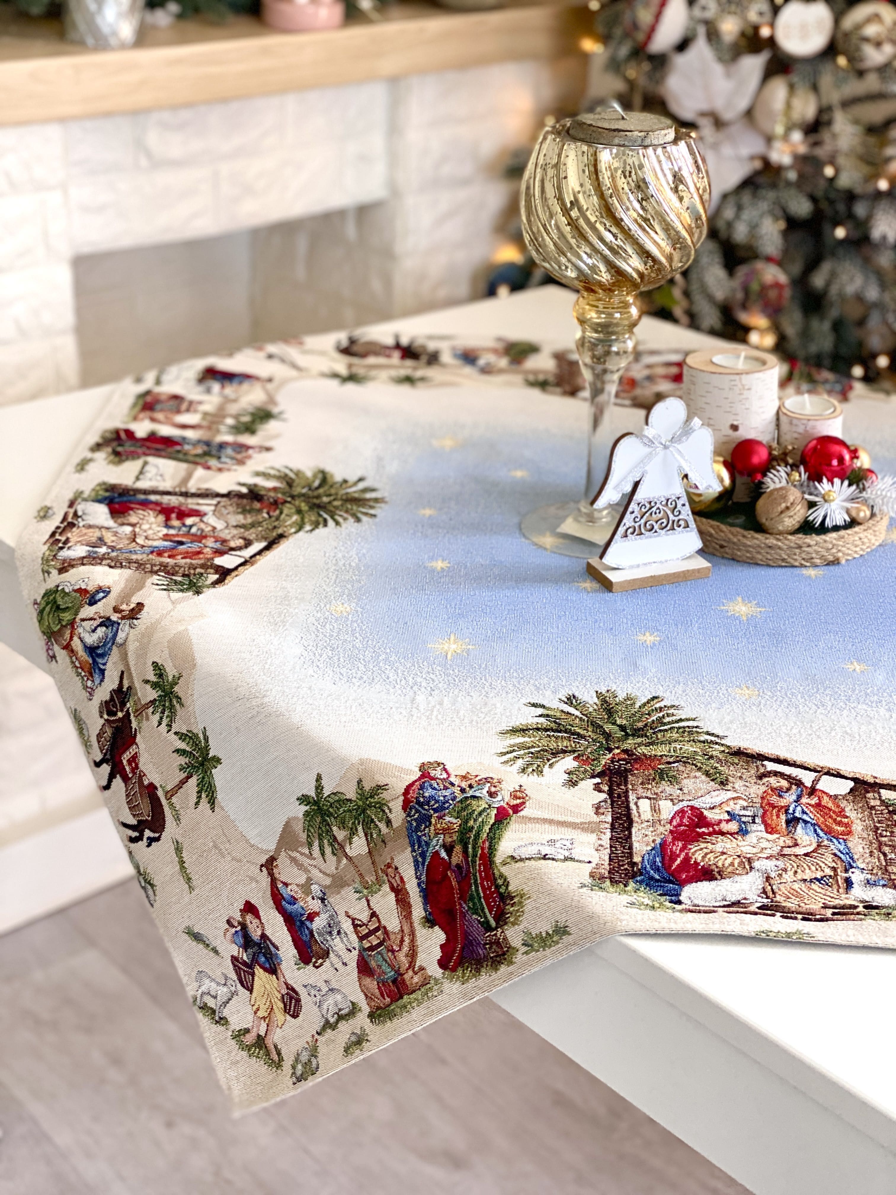 Christmas Tablecloth «Topino» with Golden Lurex - Luxury Tapestry - Textile4Family