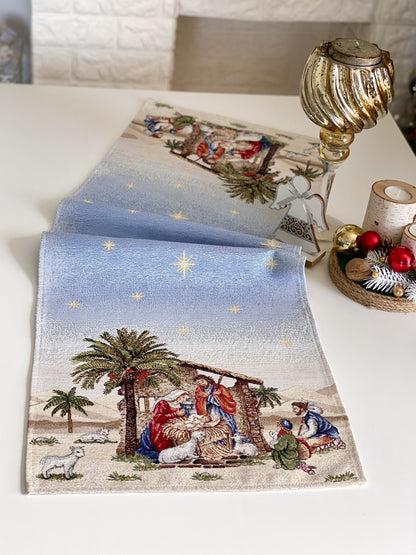 Christmas Table Runner  «Topino» with Golden Lurex - Luxury Tapestry