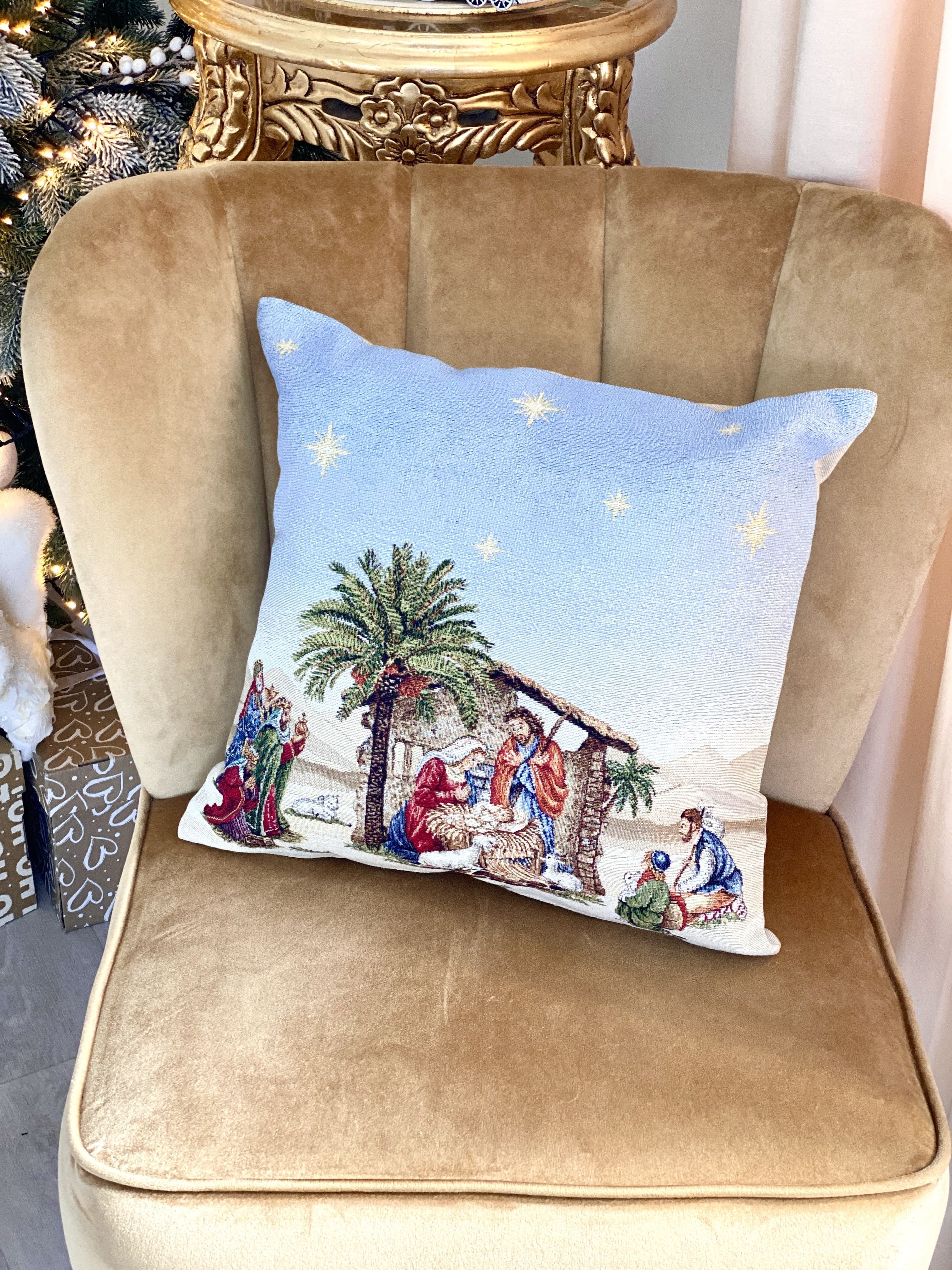 Christmas Cushion cover «Topino» with Golden Lurex - Luxury Tapestry - Textile4Family