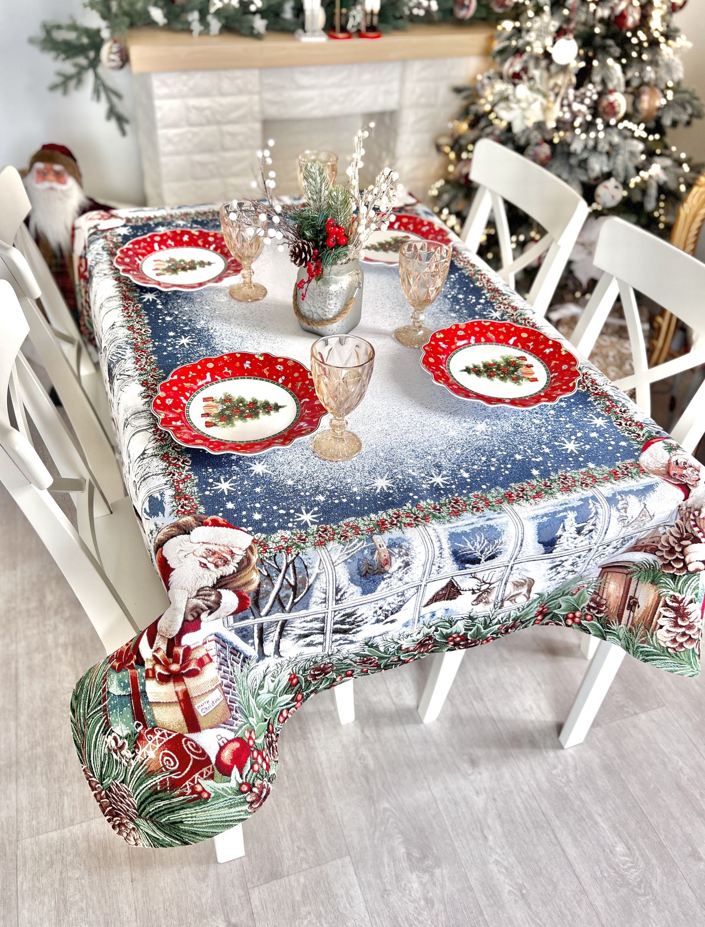 Christmas tapestry tablecloth «WINDOW» With microfibre