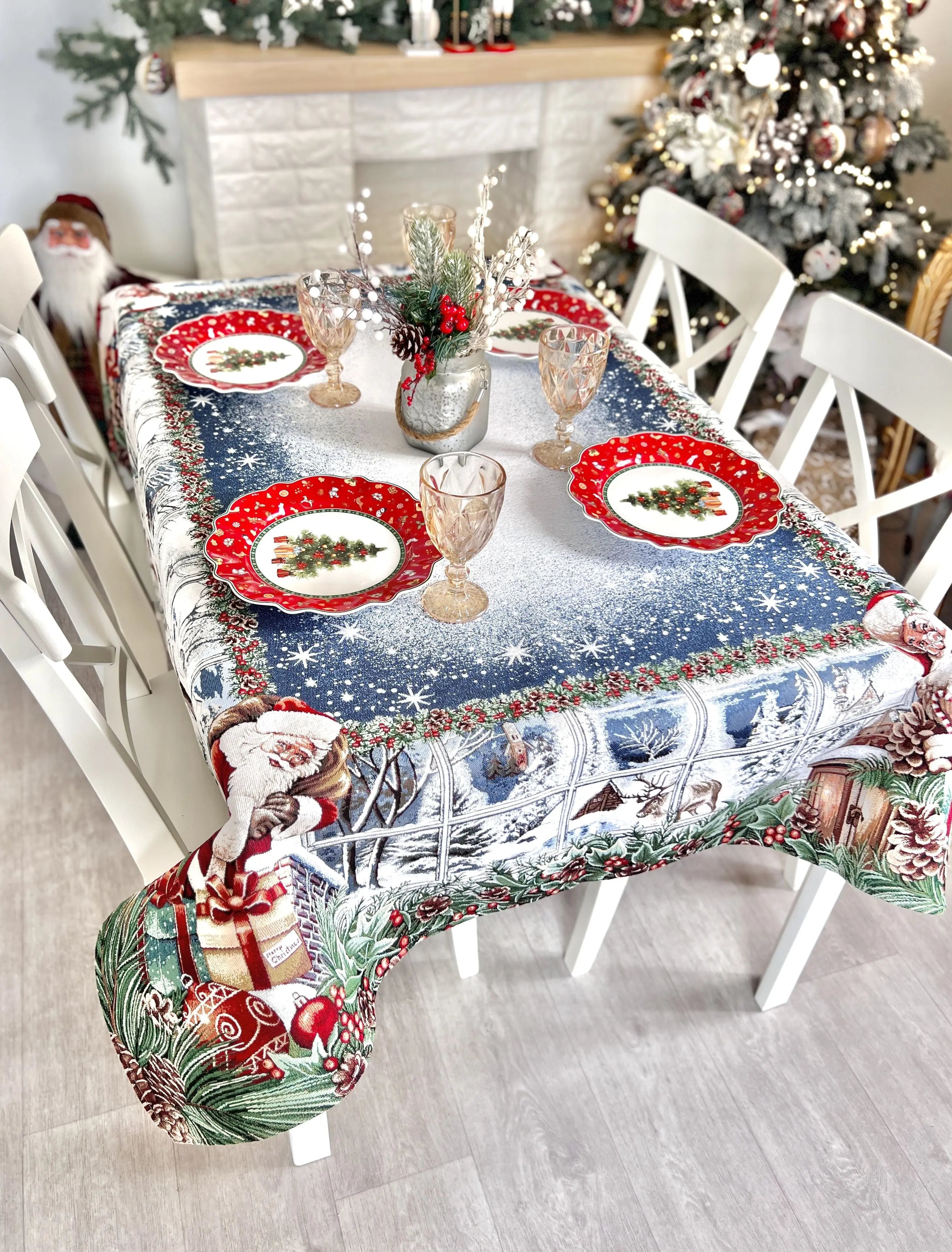 Christmas tapestry tablecloth «WINDOW» With microfibre Limaso Textile