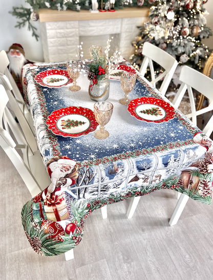 Christmas tapestry tablecloth «WINDOW» With microfibre