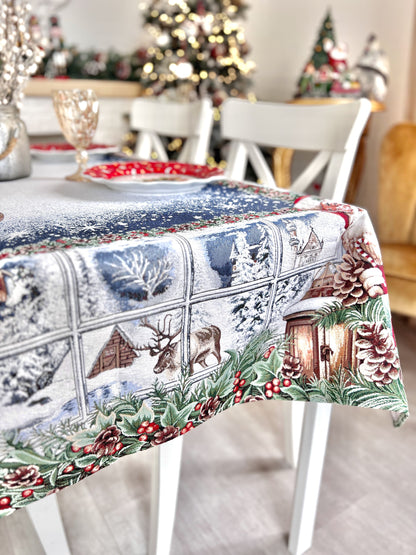 Christmas tapestry tablecloth «WINDOW» With microfibre