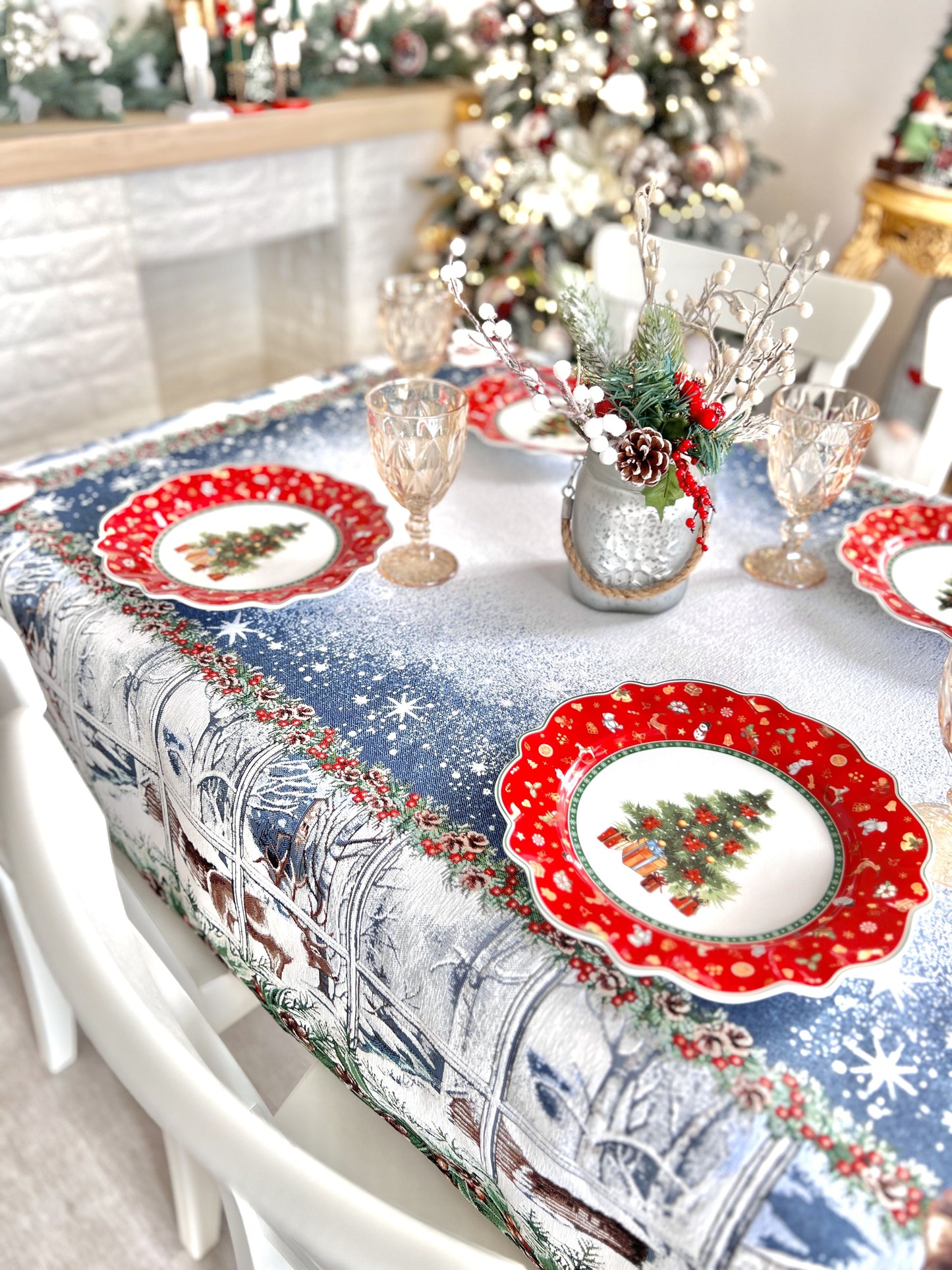 Christmas tapestry tablecloth «WINDOW» With microfibre