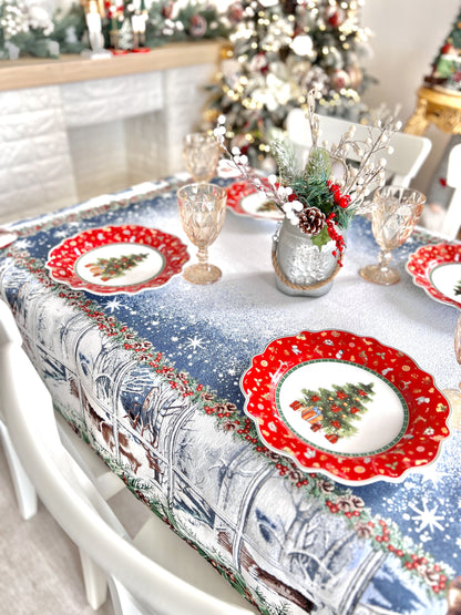 Christmas tapestry tablecloth «WINDOW» With microfibre