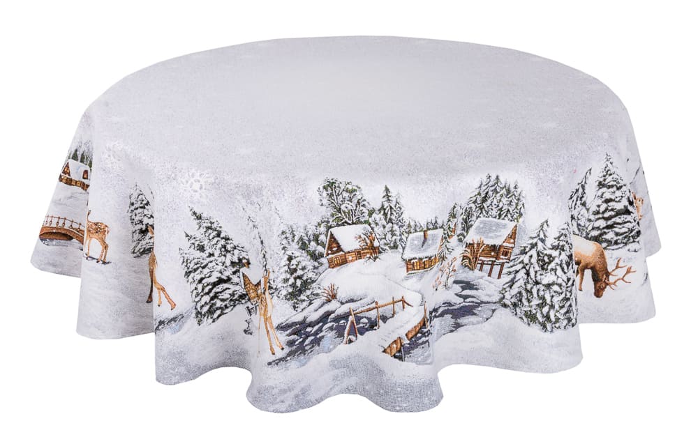 Round Christmas tablecloth «WINTER» With microfibre