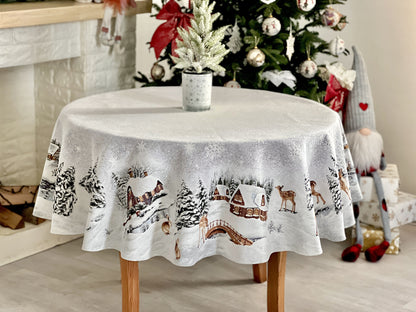 Round Christmas tablecloth «WINTER» With microfibre