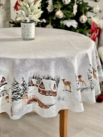 Round Christmas tablecloth «WINTER» With microfibre