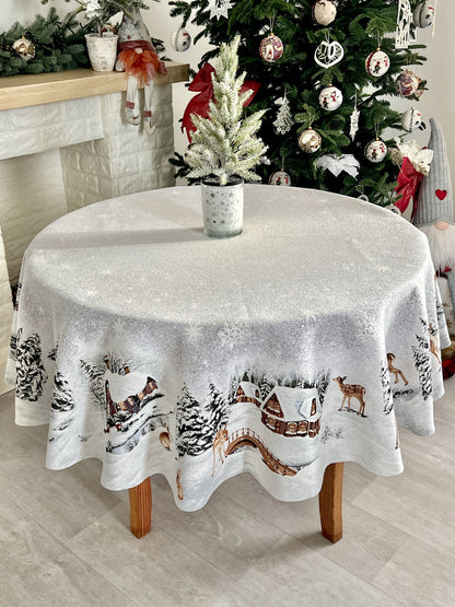 Round Christmas tablecloth «WINTER» With microfibre