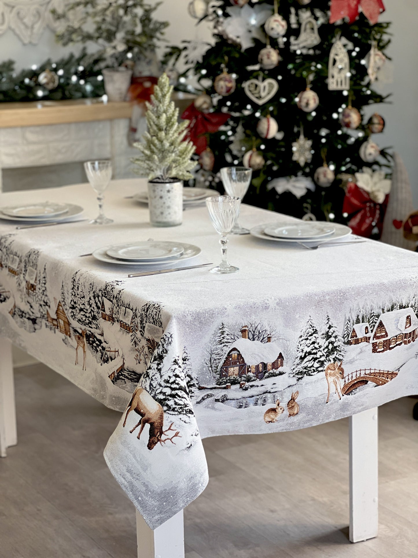 Christmas tapestry tablecloth «WINTER» With microfibre