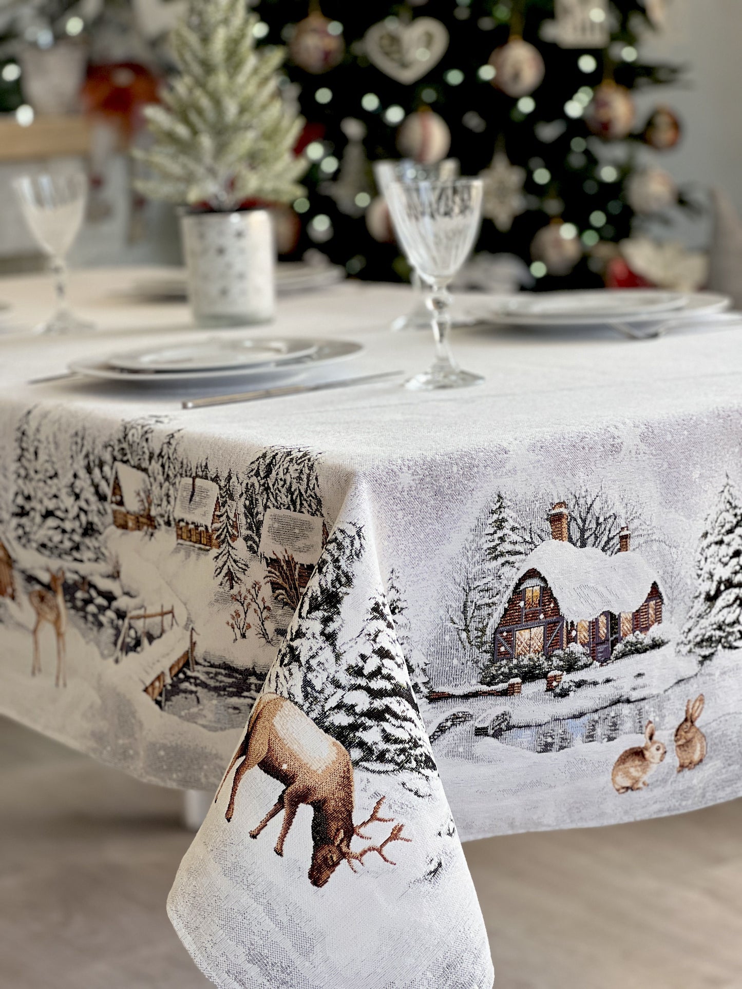 Christmas tapestry tablecloth «WINTER» With microfibre