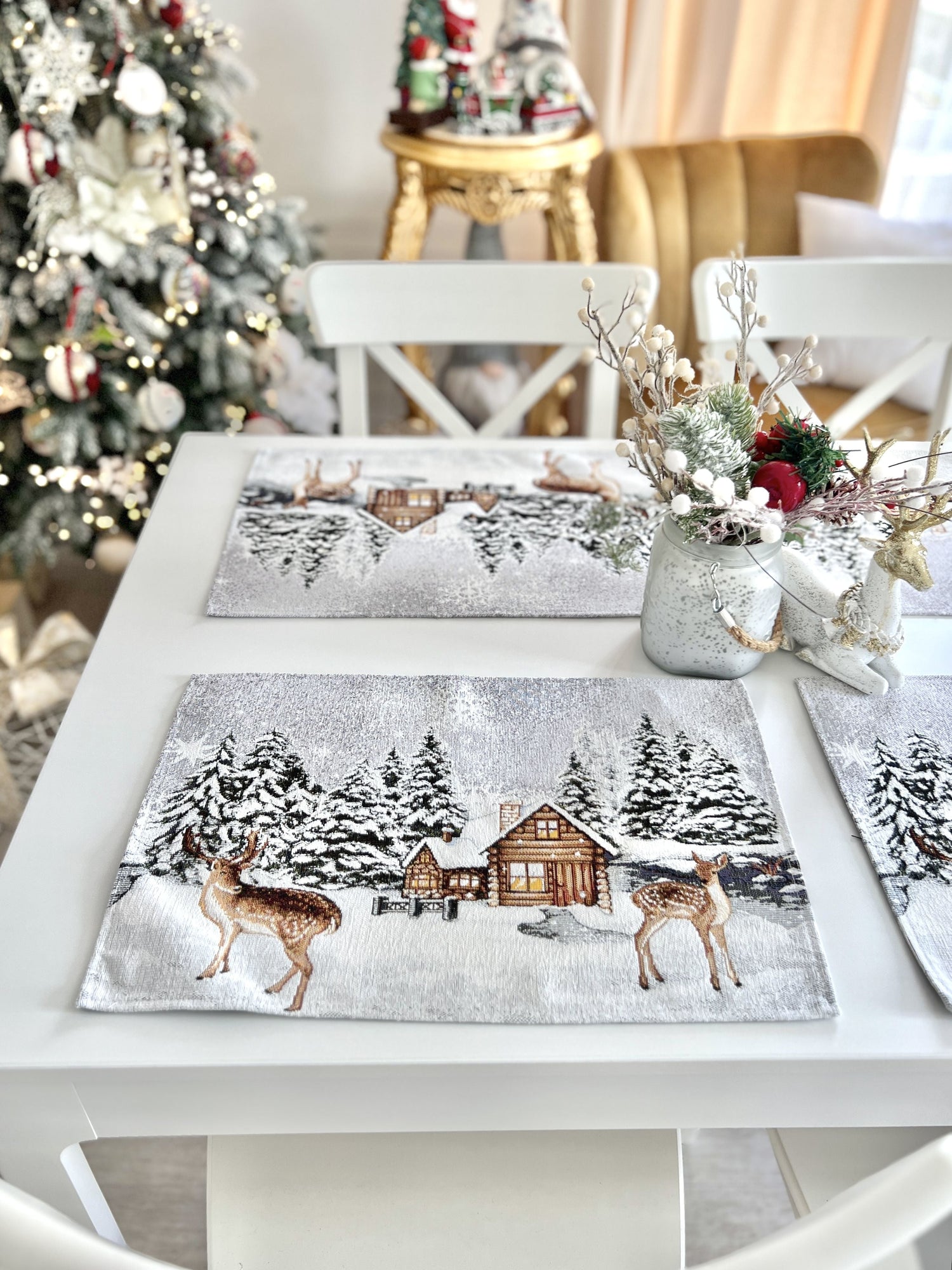 Winter Holiday Placemats «Winter» With microfibre &amp; silver lurex Limaso Textile