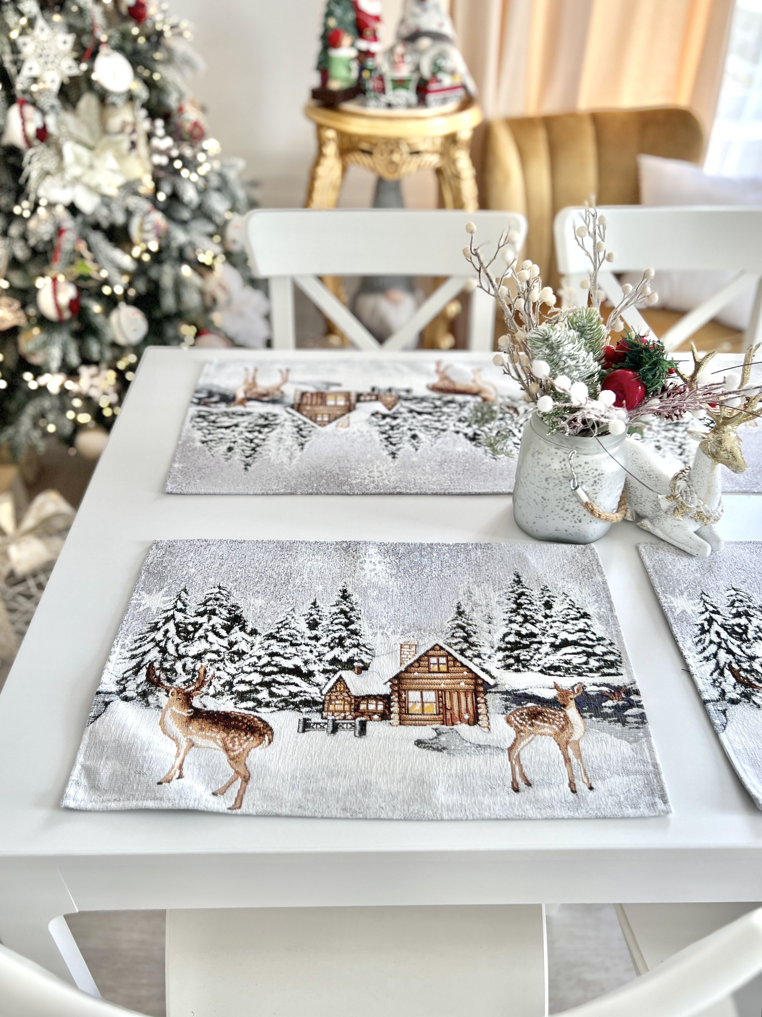 Winter Holiday Placemats «Winter» With microfibre &amp; silver lurex Limaso Textile