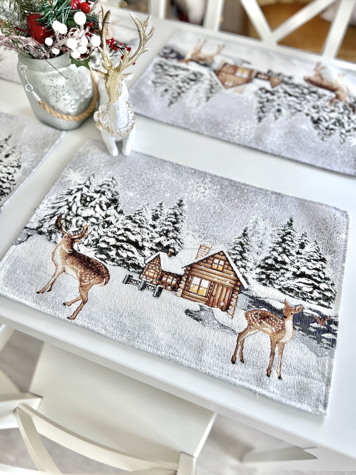 Winter Holiday Placemats «Winter» With microfibre &amp; silver lurex