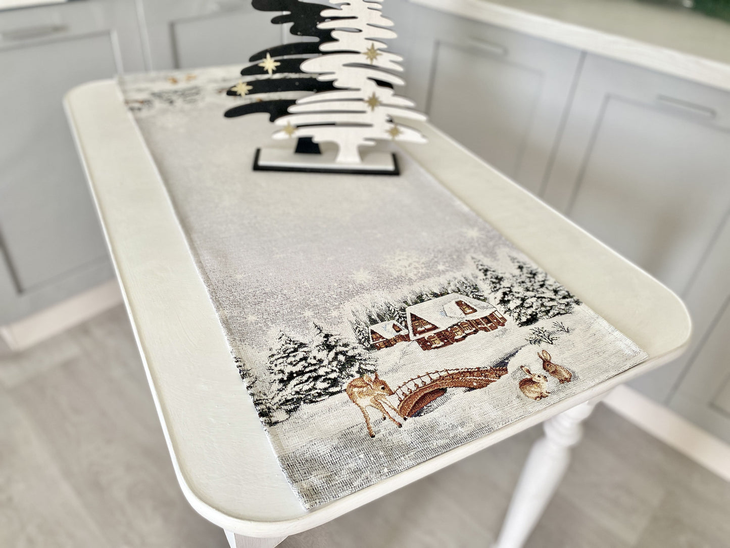 Christmas Tapestry Table runner «WINTER» With microfibre