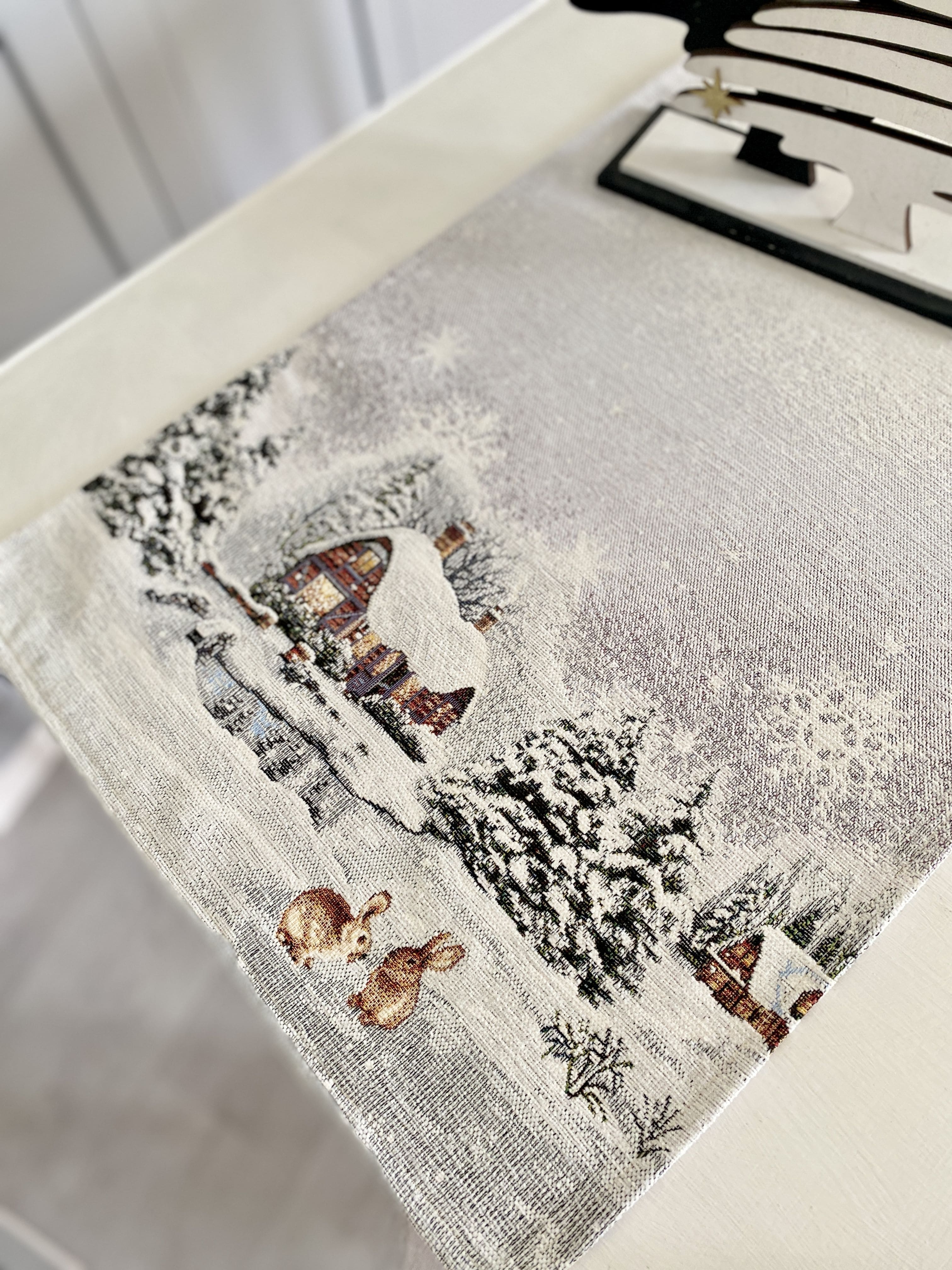 Christmas Tapestry Table runner «WINTER» With microfibre Limaso Textile