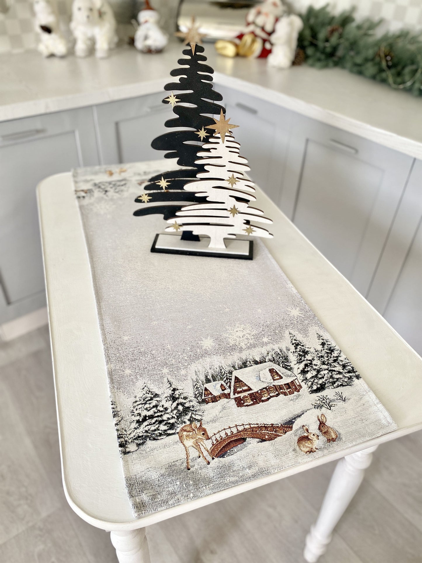 Christmas Tapestry Table runner «WINTER» With microfibre