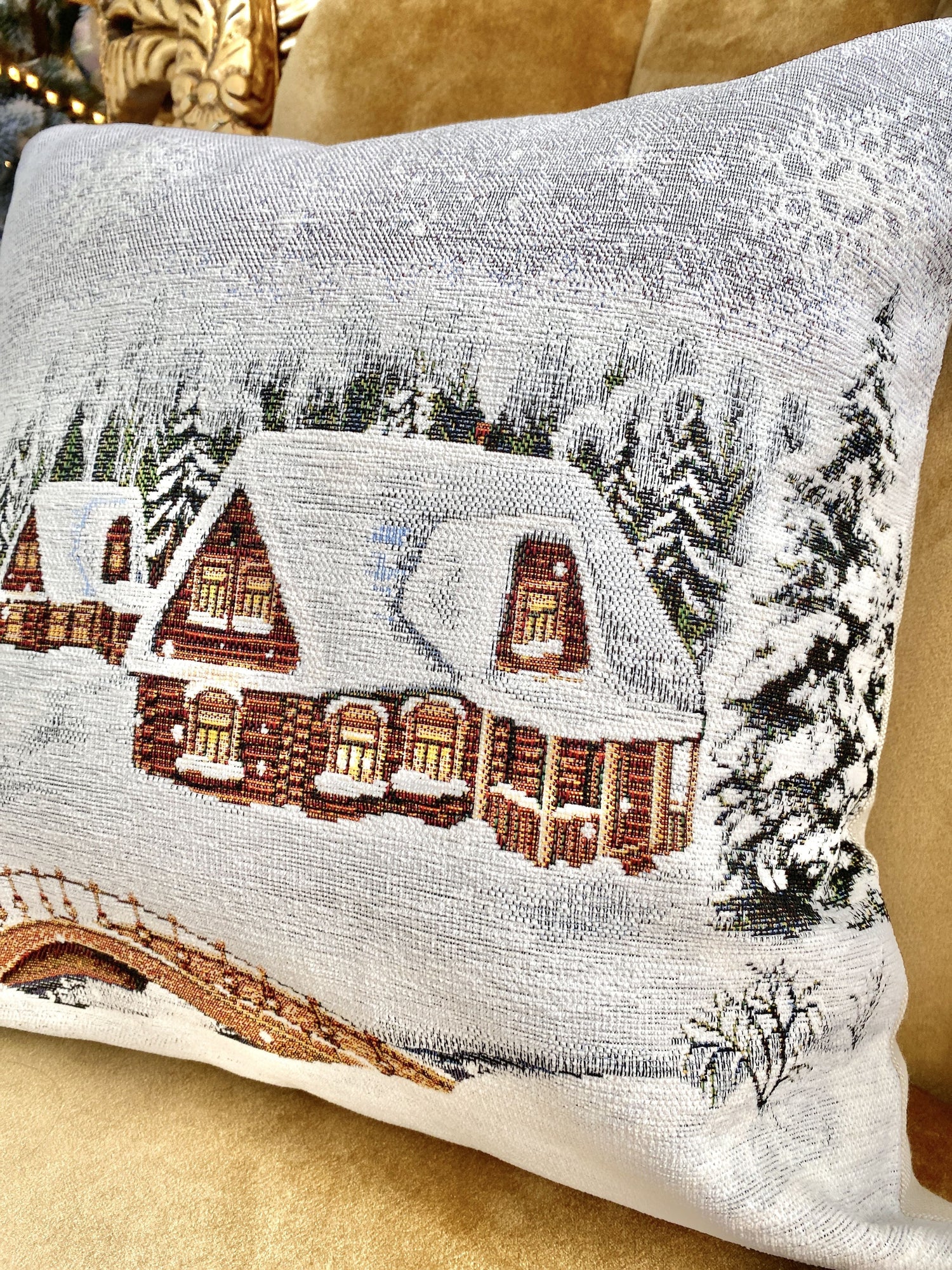 Christmas tapestry cushion cover «Winter» With microfibre &amp; silver lurex Limaso Textile