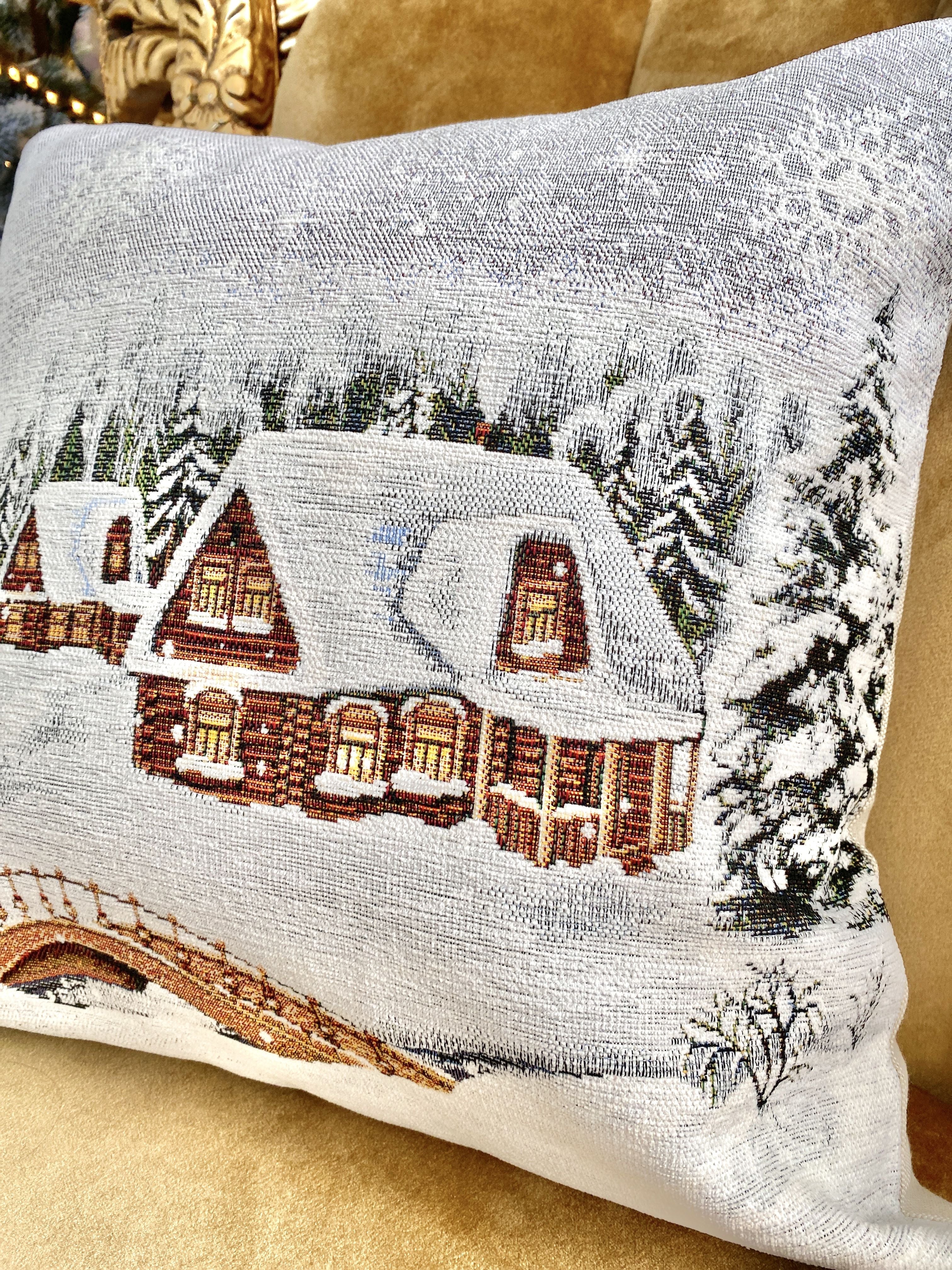 Christmas tapestry cushion cover «Winter» With microfibre &amp; silver lurex Limaso Textile