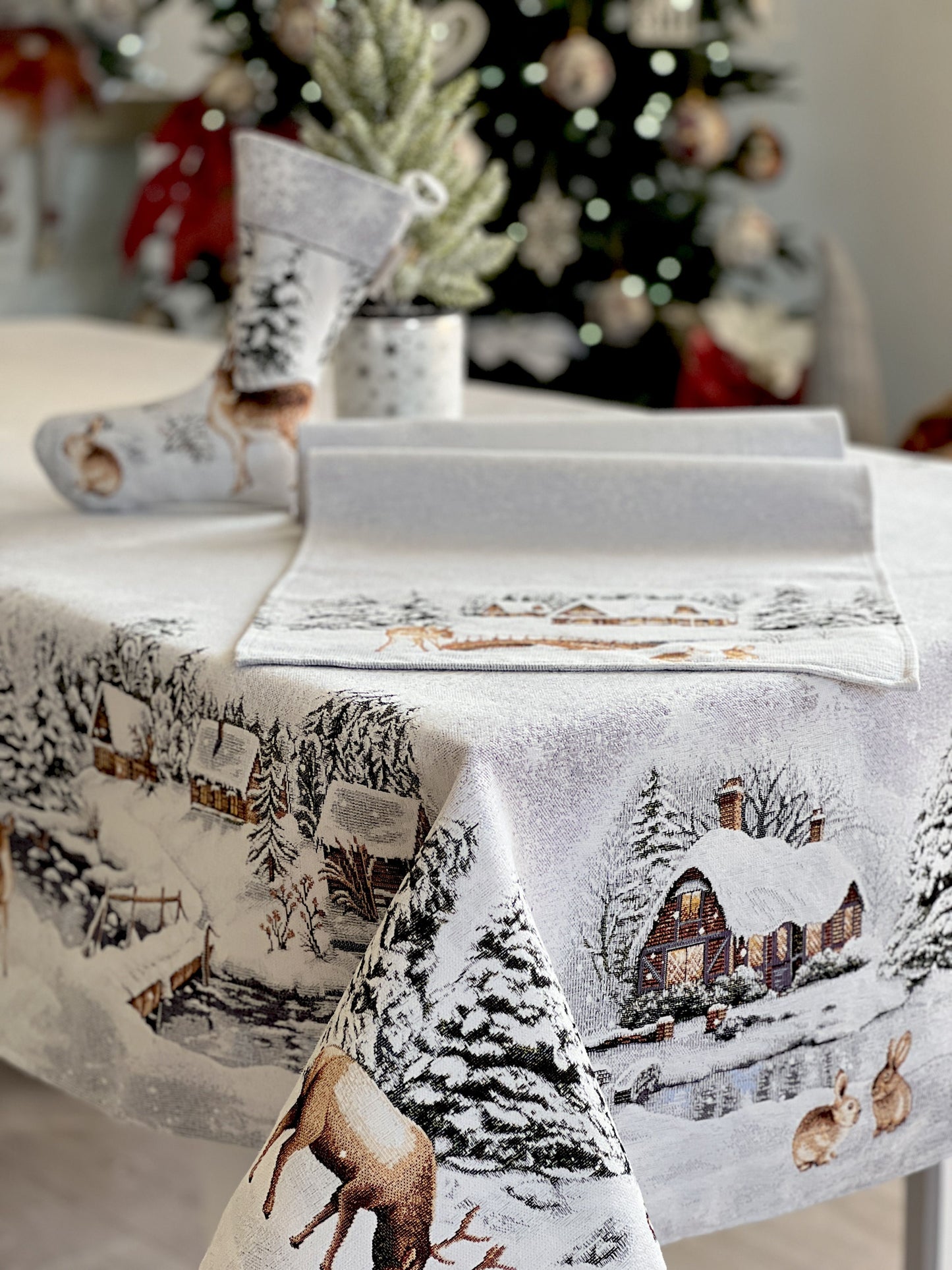 Christmas tapestry tablecloth «WINTER» With microfibre