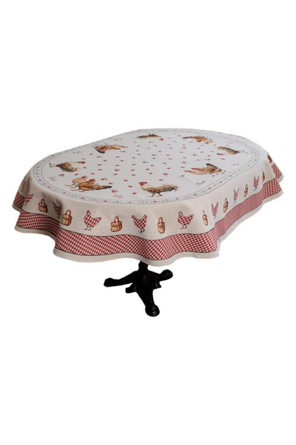 Oval Tablecloth «Rooster/Chicken» - Premium Gobelin - Textile4Family