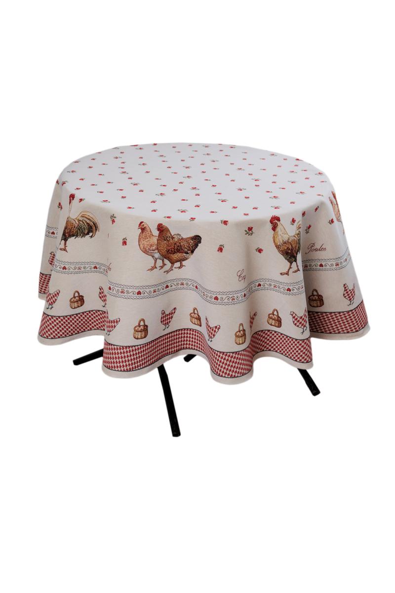Round Tablecloth «Rooster/Chicken» - Premium Gobelin - Textile4Family