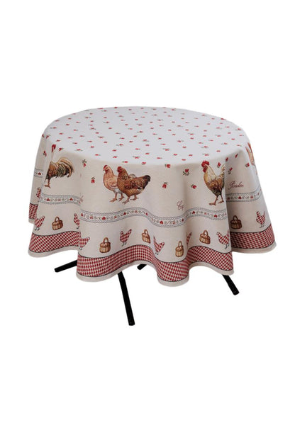 Round Tablecloth «Rooster/Chicken» - Premium Gobelin - Textile4Family