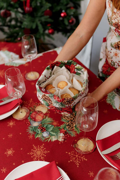 Christmas Bread Basket «Present» with Golden Lurex - Premium Gobelin