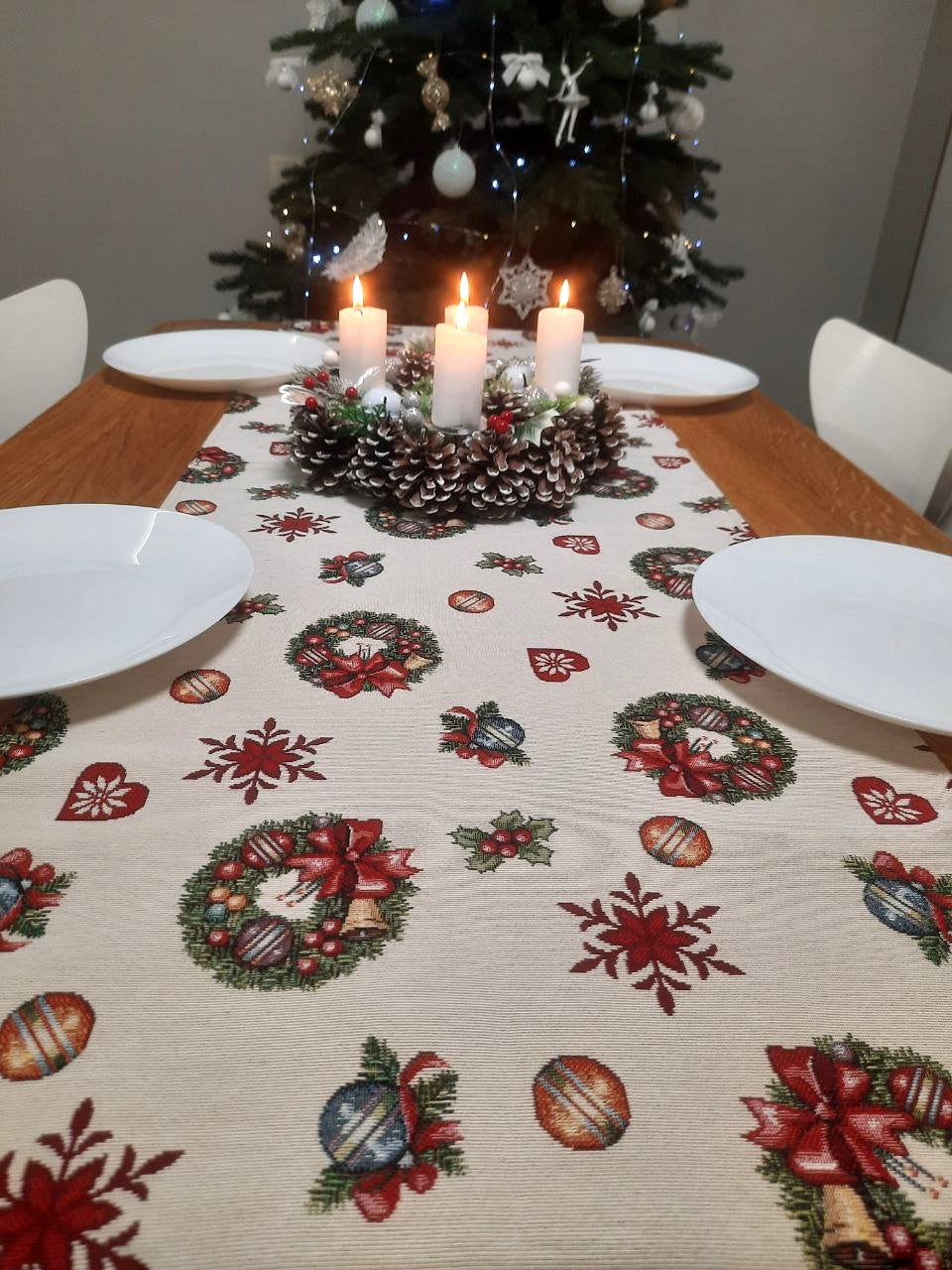 Christmas Tapestry Table Runner "Christmas Тoy starfall" Limaso Textile