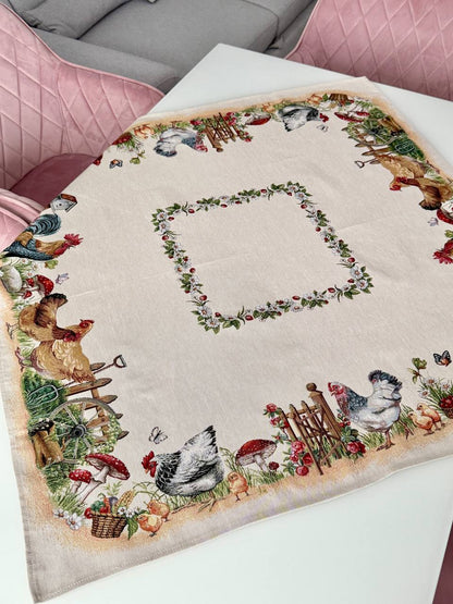 Tapestry tablecloth «Rooster and hens»
