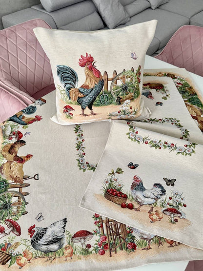 Tapestry tablecloth «Rooster and hens»
