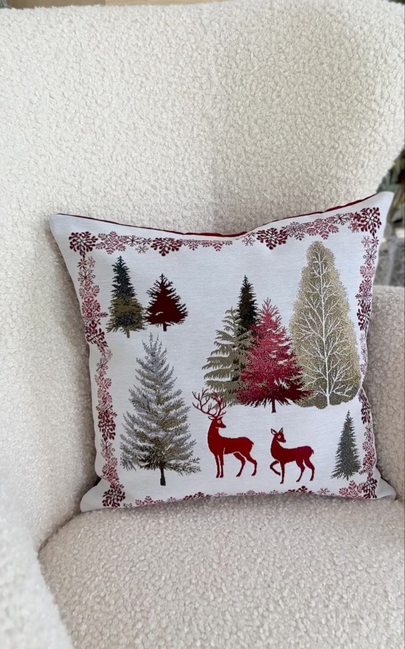 Winter Holiday Pillow cover «Nordic Forest» with golden thread - High quality tapestry
