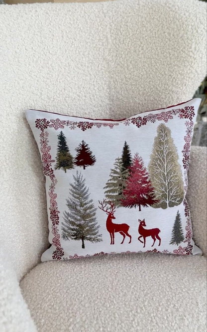 Winter Holiday Pillow cover «Nordic Forest» with golden thread - High quality tapestry