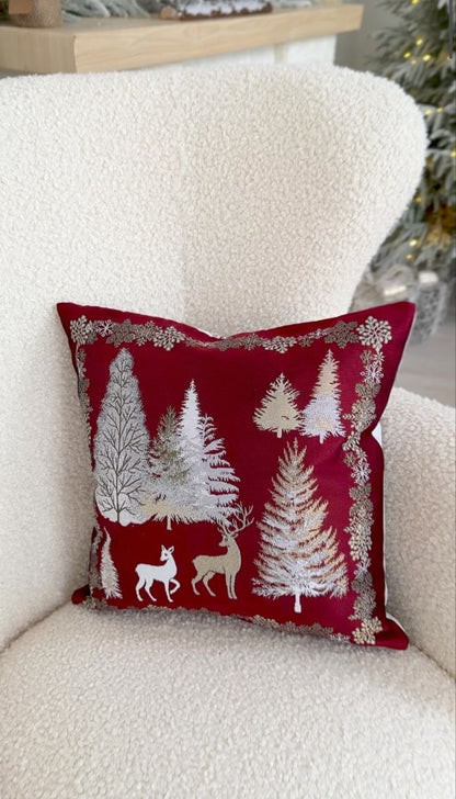 Winter Holiday Pillow cover «Nordic Forest» with golden thread - High quality tapestry
