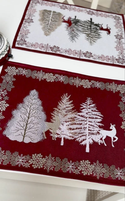 Winter Holiday Placemat set «Nordic Forest» with golden thread - High quality tapestry