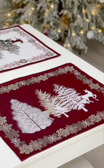 Winter Holiday Placemat set «Nordic Forest» with golden thread - High quality tapestry