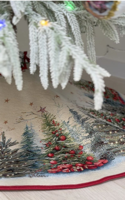 Christmas Tree skirt «Winter Evergreen» with golden thread - High quality tapestry