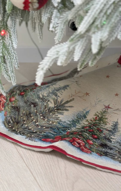 Christmas Tree skirt «Winter Evergreen» with golden thread - High quality tapestry
