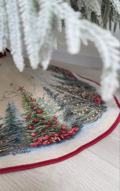 Christmas Tree skirt «Winter Evergreen» with golden thread - High quality tapestry
